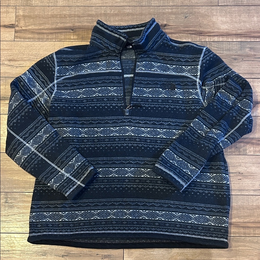 The North Face Men's Navy and Gray Zip-Up Patterned Sweater